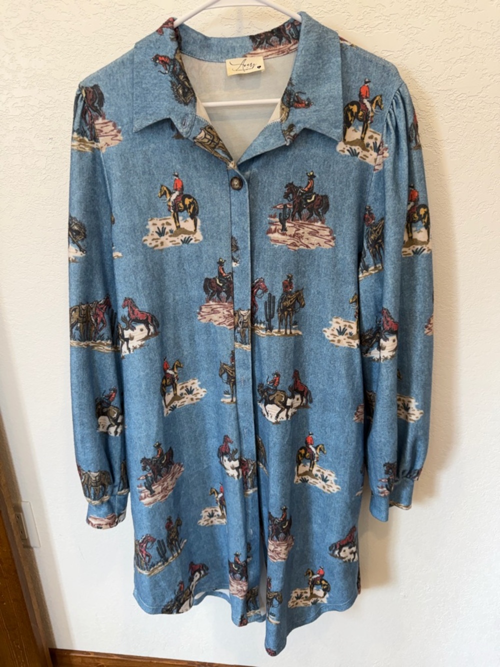 Western Horse Print Button-Up Shirt Dress